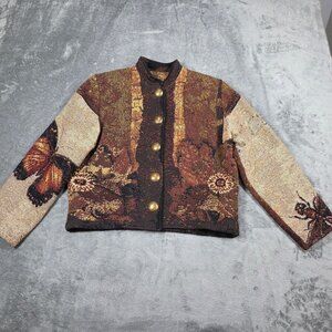 Painted Pony Jacket Womens Small Beige Tapestry Butterfly Garden Boho Blazer